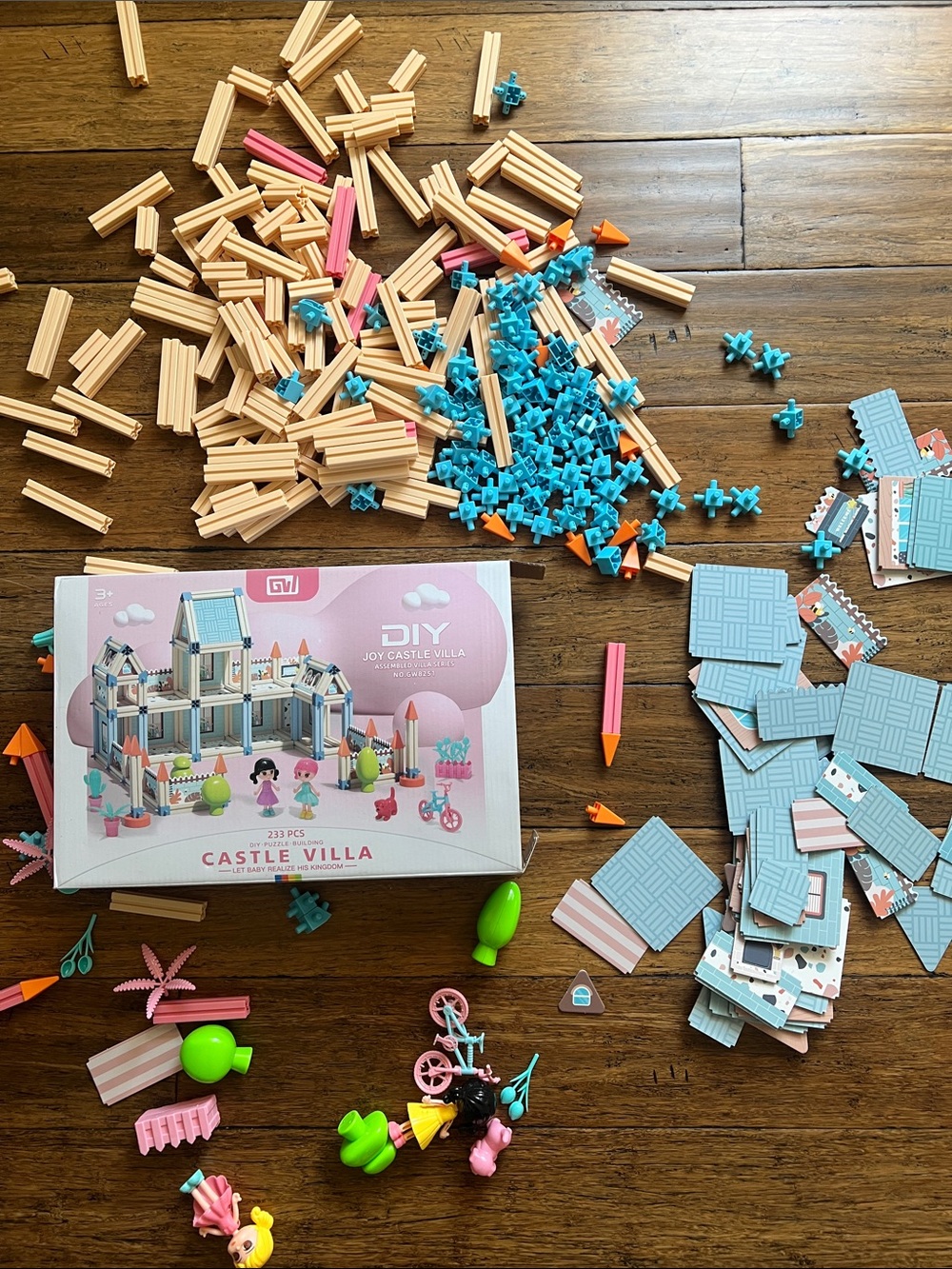Amazon DIY Castle Villa Building Set - Pink, Blue & Tan